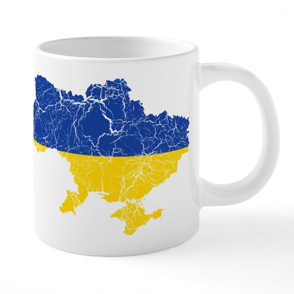 CafePress - Outline Ukraine Flag And Map Cracked 20 Oz Ceramic - 20 Oz White Ceramic Mega Mug