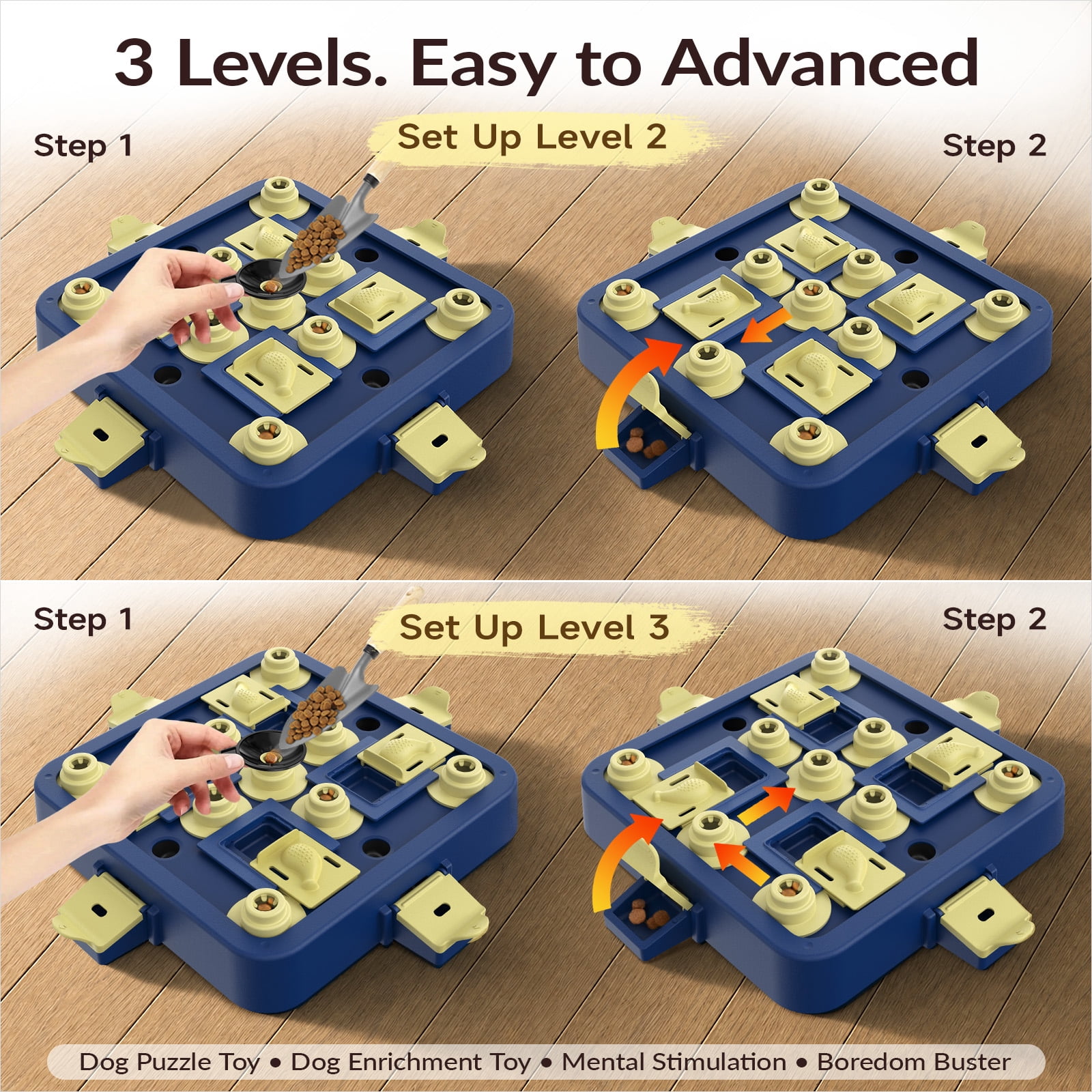KADTC Dog Chess Puzzle Toy, Large Size, 3 Levels of Step-by-Step Challenge Beginner to Advanced Slow Feeder & Mental Stimulation for Smart Dogs Enrichment Toys