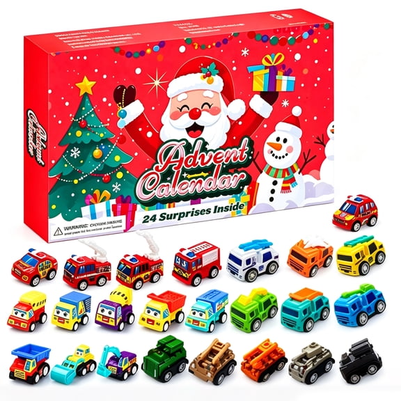 Advent Calendar 2026, Adult Advent Calendar 2026, 24 Day Countdown with 24 Cute Christmas Cartoon Cars