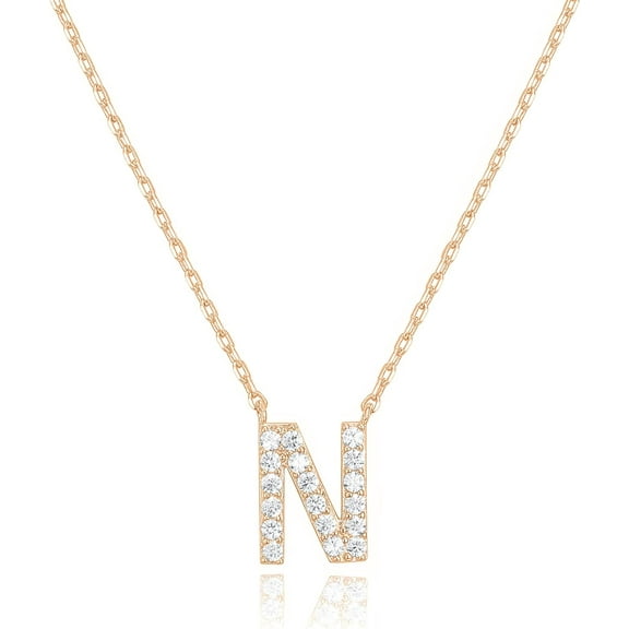 14K White Gold Plated Cubic Zirconia Initial Necklace | Letter Dainty Necklaces for Women
