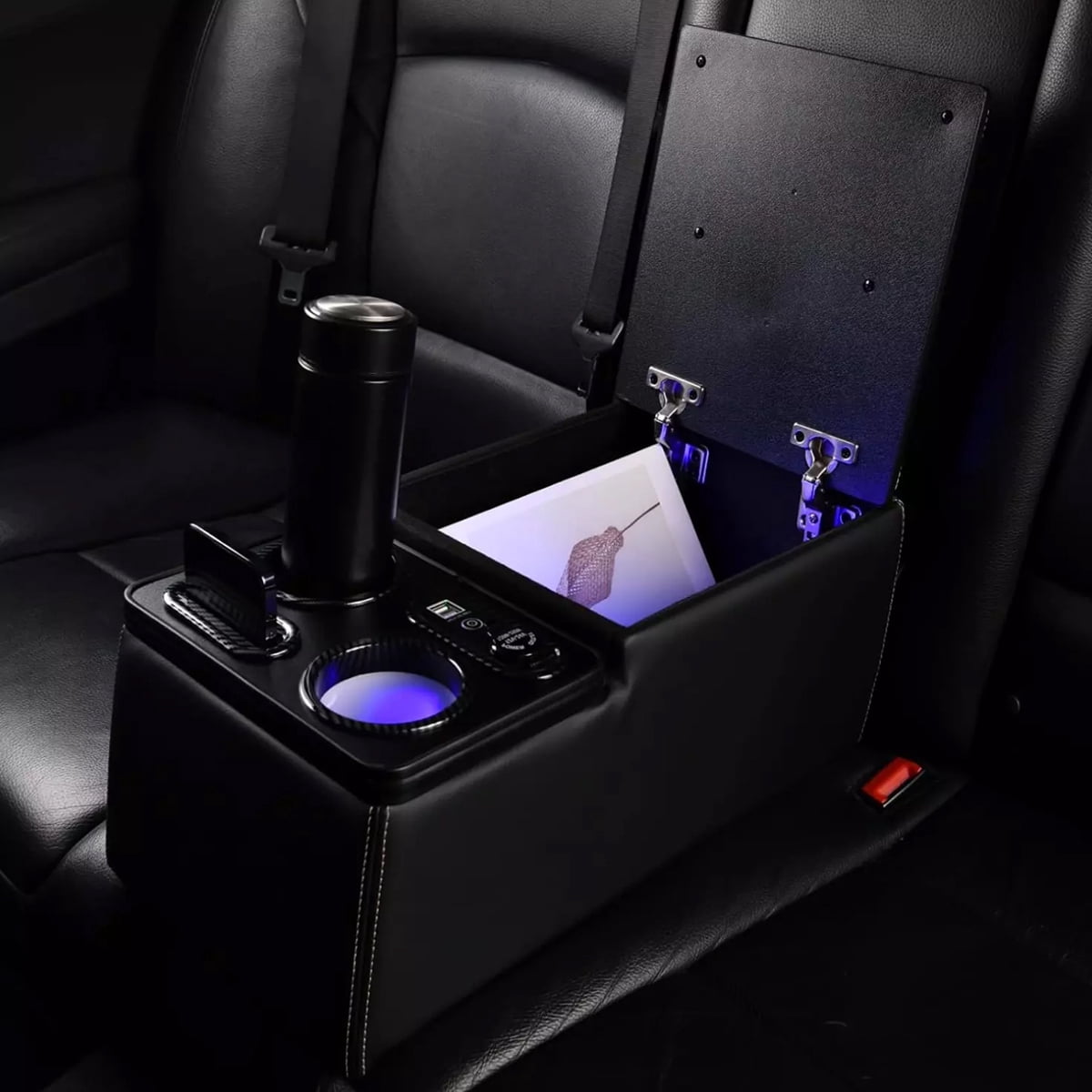 WheelX Car Center Console, Universal Rear Bench Seat Console, Back Seat Car Organizer, Automotive Center Console with Cup Holder & Phone Holder, Central Armrest Box (Update, Black)