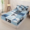 thumbnail image 2 of Erosebridal Retro Dirt Bike Silhouette Zipper Queen Comforter Set with Fitted Sheet and 2 Pillowcases,Classic Checkered Print Zipper Bedding Set,Navy Blue White,Navy Blue Reversible, 2 of 6