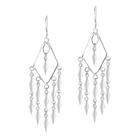 Sleek Mobile Rhombus Shaped Chandelier Sterling Silver Dangle Earrings