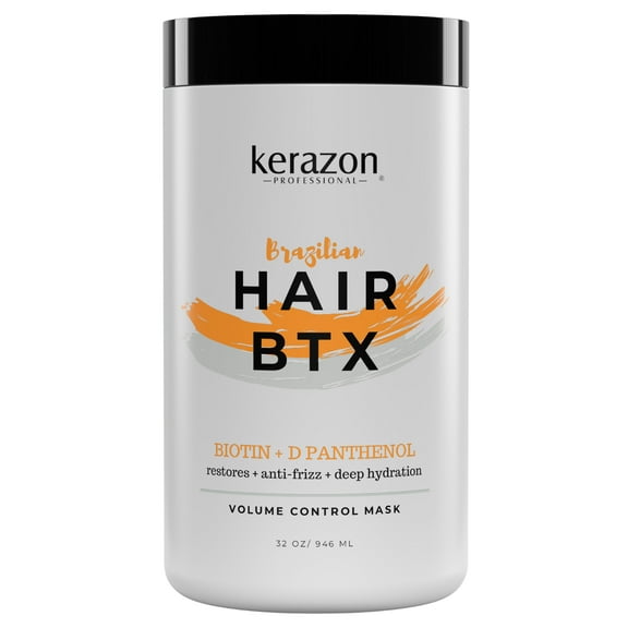 Kerazon Brazilian Hair BTX Treatment Smoothing Deep Hydration Hair Mask Volume Control For all Hair Types 32oz Salon Size. New look, Same formula!