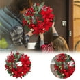 thumbnail image 3 of Red Christmas Wreaths for Front Door with 15.75 Inch Door Wreath with Red Bow, Flowers, Berries, Deer Accents Ornaments, Holiday Thanksgiving Christmas Winter Wreath Decor, 3 of 6