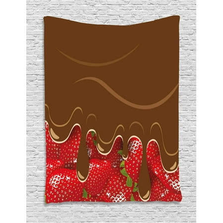 kitchen art wall decor tapestry, strawberries melted chocolate