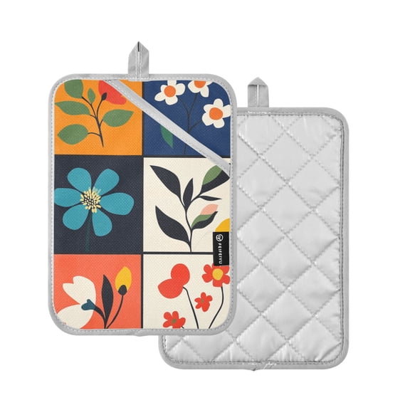 Yayeee Pot Holders Kitchen Heat Resistant with Pocket 7"x9.8" Cotton Oven Cooking Hot Pads, Floral Patterns