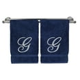 thumbnail image 3 of Monogrammed Hand Towel, Personalized Gift, 16 x 30 Inches - Set of 2 - Silver Embroidered Towel - Extra Absorbent 100% Turkish Cotton- Soft Terry Finish - For Bathroom, Kitchen and Spa- Script G Navy, 3 of 3