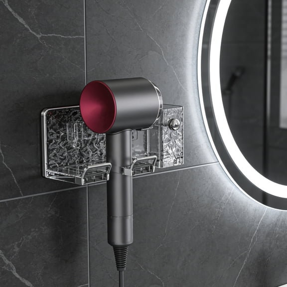 Universal Hair Dryer Holder,Blow Dryer Hanger Wall Mount ,No Drill Bathroom Hair Dryer Wall Mount, Space Saving Hair Dryer Support With Storage Bucket for Cabinet Bathroom