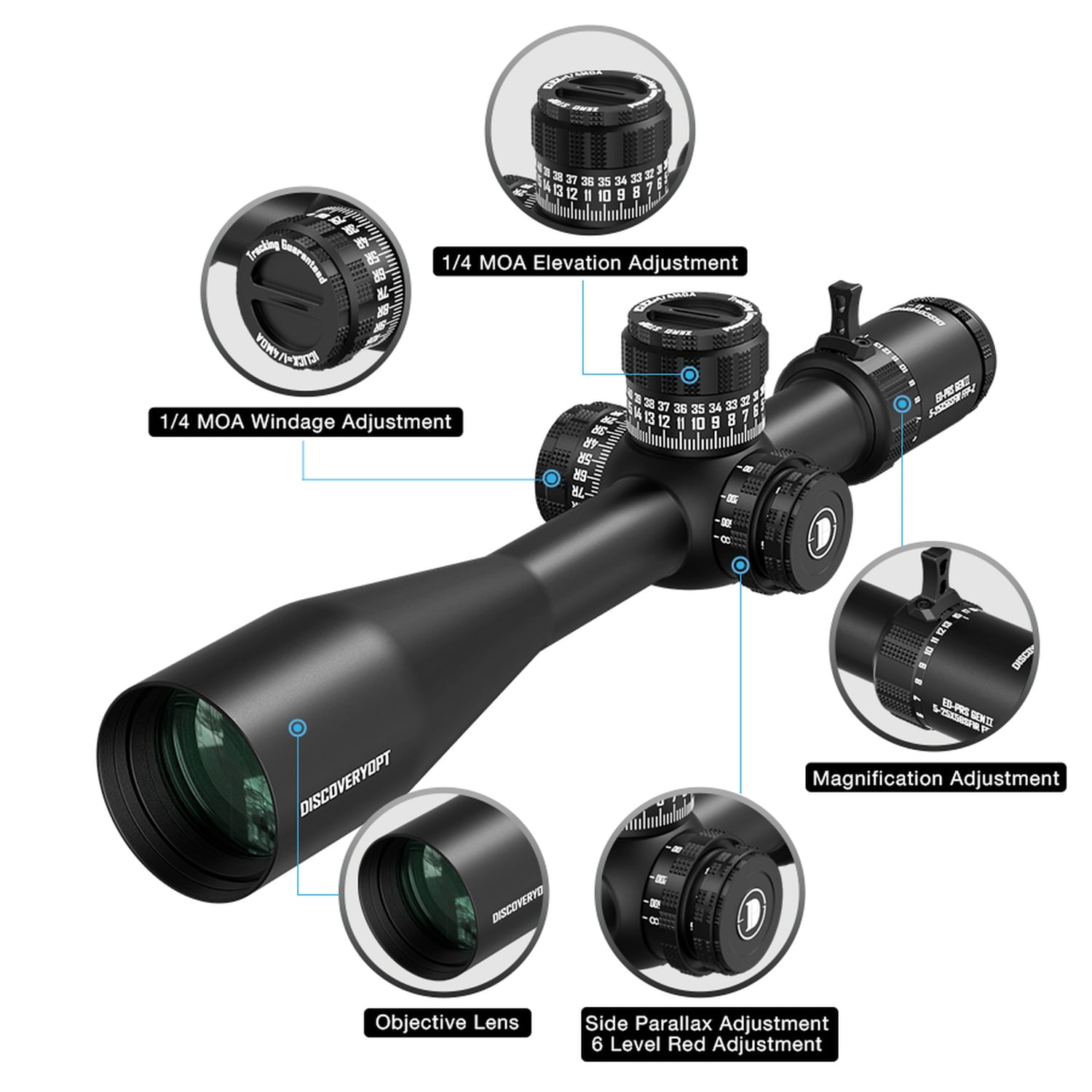 DISCOVERYOPT ED-PRS GENⅡ5-25X56 Riflescopes Zero Stop Illuminated Front Focus Hunting 34MM Tube