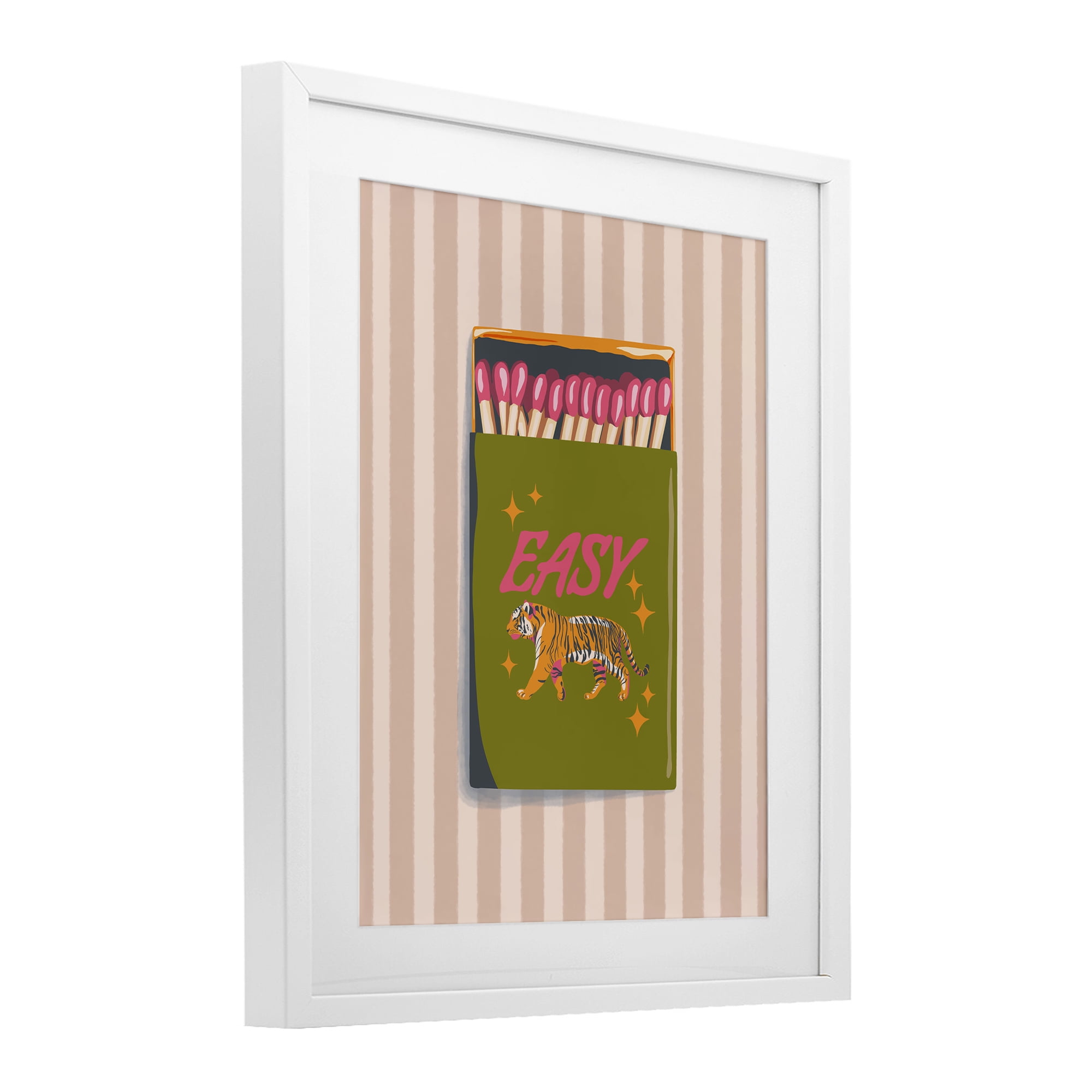 Easy Tiger Retro Matches White Framed Print Under Glass, design by Elyse Anastacia