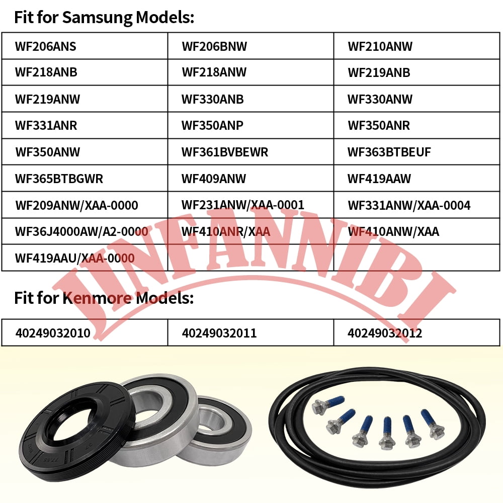 Premium Front Load Washer Tub Bearing and Seal Repair Kit for Samsung Kenmore Washers Replaces DC62-00223A DC69-00804A