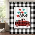thumbnail image 3 of Buffalo Check Plaid Valentine''s Day Shower Curtain, Romantic Truck Car with Hearts Decor Farmhouse Bathroom Curtains with 12 Hooks Set, 71X71 Inches, 3 of 6