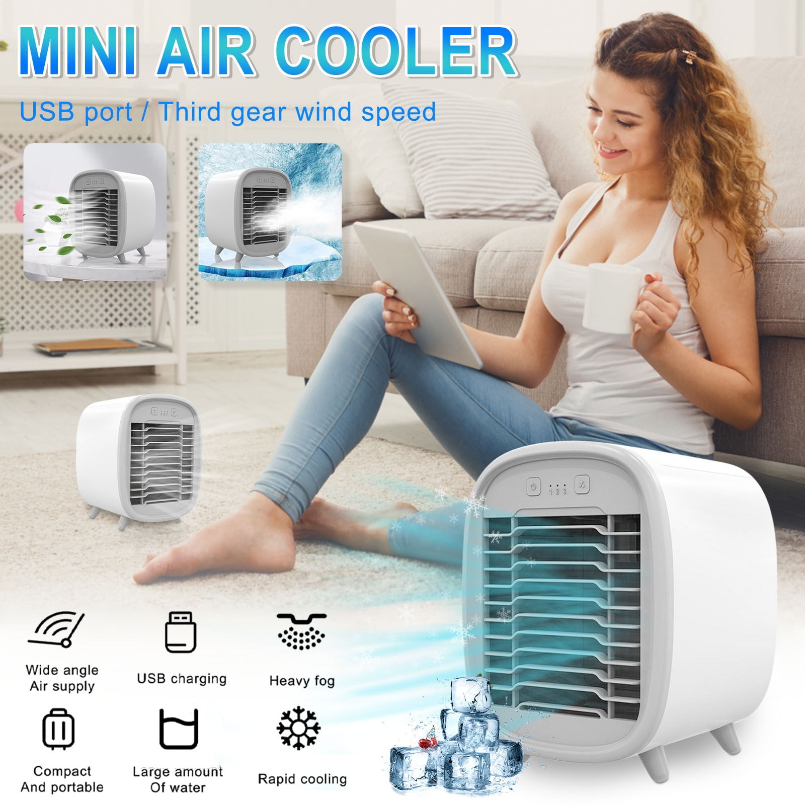 lulshou Portable Air Conditioner, USB Cooler With 3 Speeds, Powerful, Quiet,  Oscillating Portable Air Cooler Personal Air Cooler Fan For Room Office -  Walmart.com