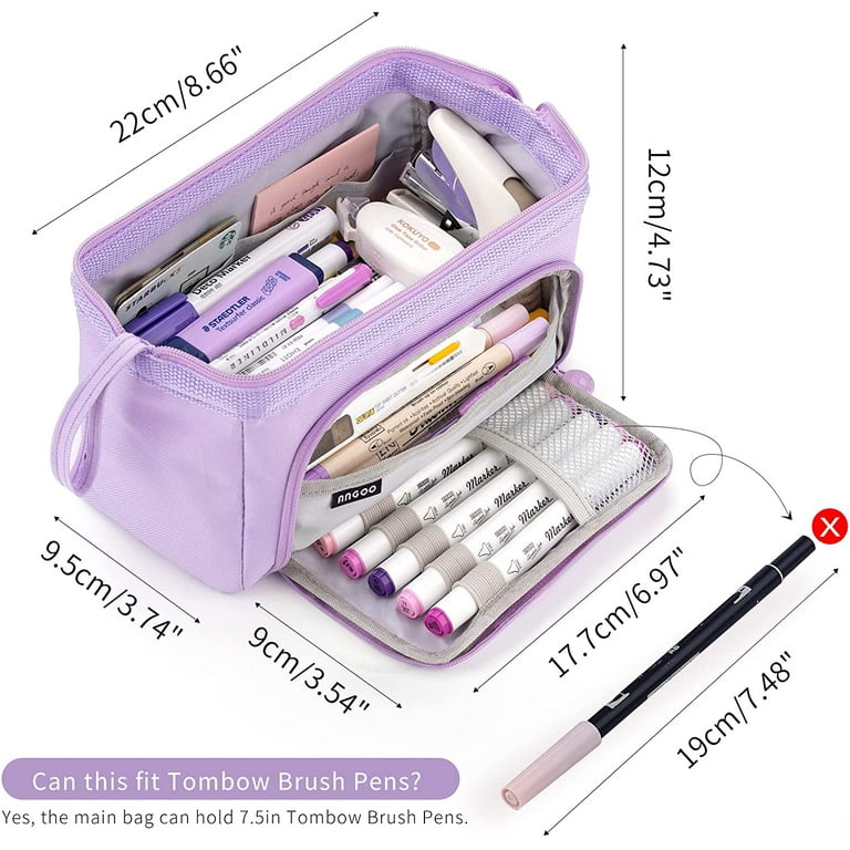 CICIMELON Large Capacity Pencil Case 3 Compartment Pouch Pen Bag for School  Teen Girl Boy Men Women (Purple)