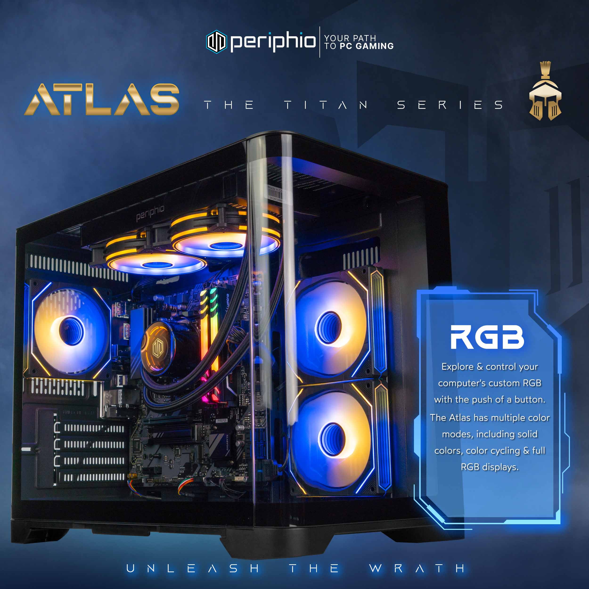 Periphio Atlas AMD Gaming PC, Liquid Cooled Ryzen 7 5700G (4.6GHz Turbo), Radeon RX Vega 8 Graphics (Gaming Optimized), 32GB RAM, 1TB SSD, Windows 11 Desktop Computer, WiFi + Bluetooth, 1080p Gaming