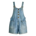 thumbnail image 4 of Shortalls for Women Denim Shortalls Button Front Spaghetti Strap Overalls Shorts Romper Jumpsuits Loose Fitting Tops for Women Plus Size Workout Jumpsuit Wide Leg Loose Bib Jean,Blue,XL, 4 of 6