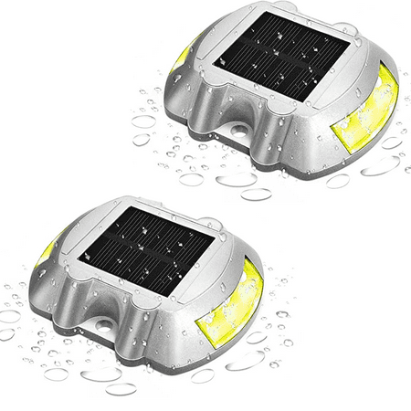 

Solar Driveway Lights Deck Lights Dock Marine Lights 2 Pack Solar Ground Lights Deck Light Waterproof Driveway Marker Light for Pathway Warning Step Yellow