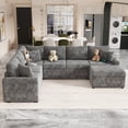 thumbnail image 2 of PAPROOS 6 Seat Sectional Chaise With a Storage Ottoman and 3 Pillows, 112.2" Sectional Sofa Pull-out Sofa Bed Sleeper with Charging Devices, U Shape Oversized Sectional Couch for Living Room, Gray, 2 of 9