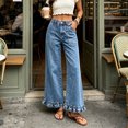 thumbnail image 5 of Womens Casual Lace Trim Loose Straight Leg Jeans High Waisted Denim Pants Wide Leg Full Length Everyday Style, Light Blue-XL, 5 of 5