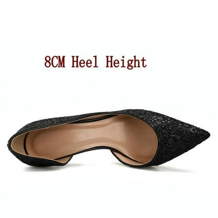 YCNYCHCHY Big Size 34-46 Elegant Romantic Shiny Pumps Fashion Woman Sequin Stilettos High Heels Work Pointed Toe Wedding Shoes