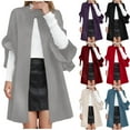 thumbnail image 4 of Gamivast Wool Coats for Women Plus Size Winter Stand Collar Irregular Half Sleeve Warm Trench Coats Loose Casual One Button Long Peacoats Elegant Open Front Overcoats, 4 of 5