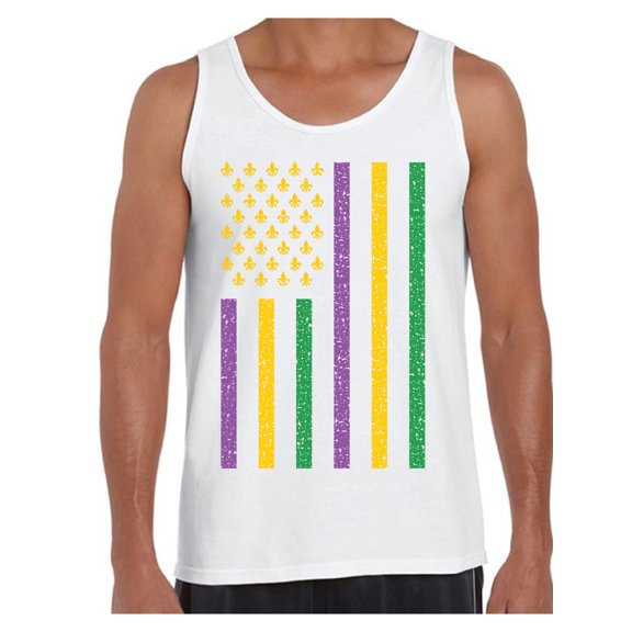 Mardi Gras Men's Tee Parade Outfit for Him Festive New Orleans Tank Top US Flag Fat Tuesday T-Shirt