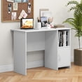 thumbnail image 2 of GOFLAME Modern Computer Desk with Cabinet, Writing Study Desk with Cable Holes & Open Shelf, Laptop PC Desk with Storage, Compact Computer Workstation for Home Office, White, 2 of 9