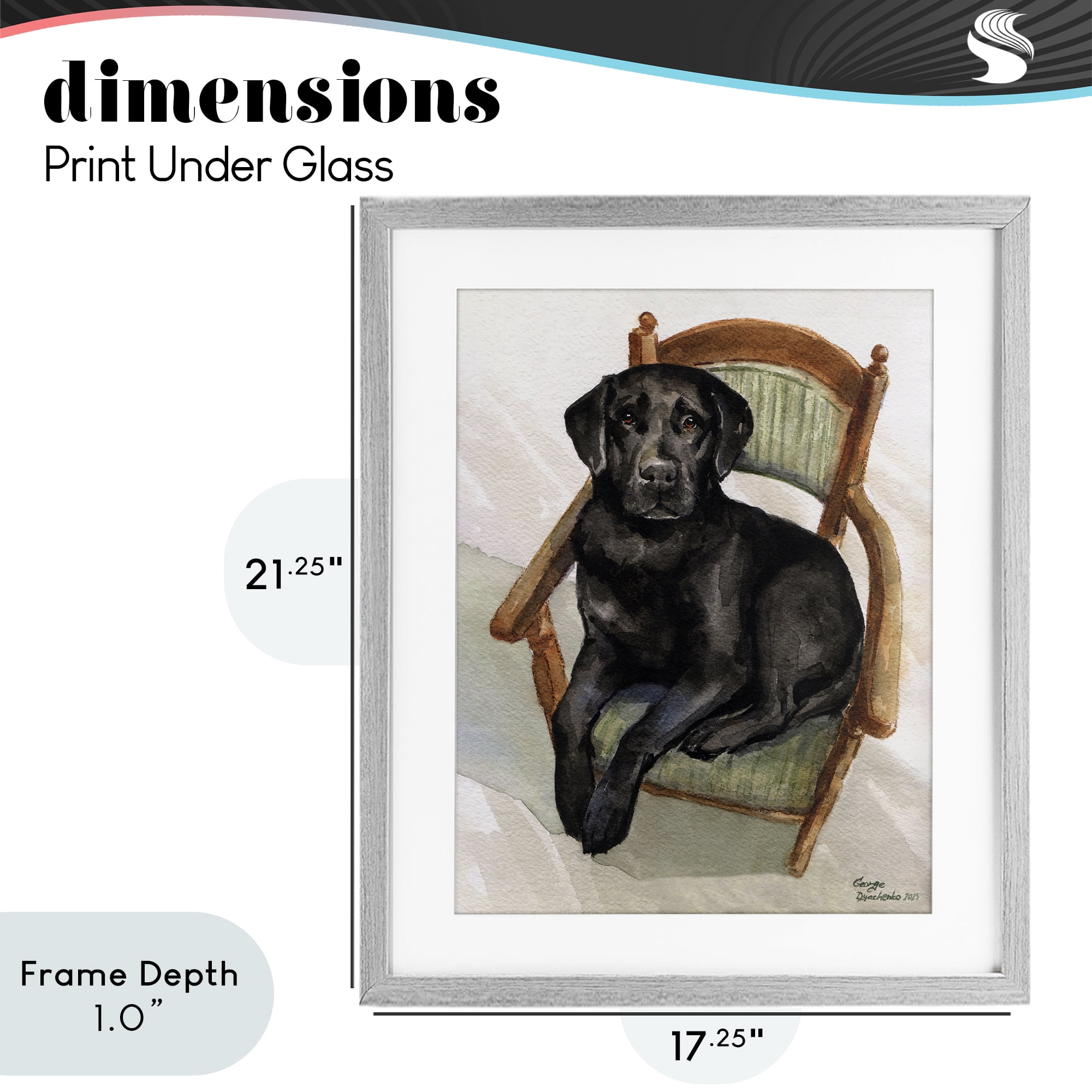 Stupell Industries Black Labrador On Chair Gray Framed Print Under Glass, design by George Dyachenko