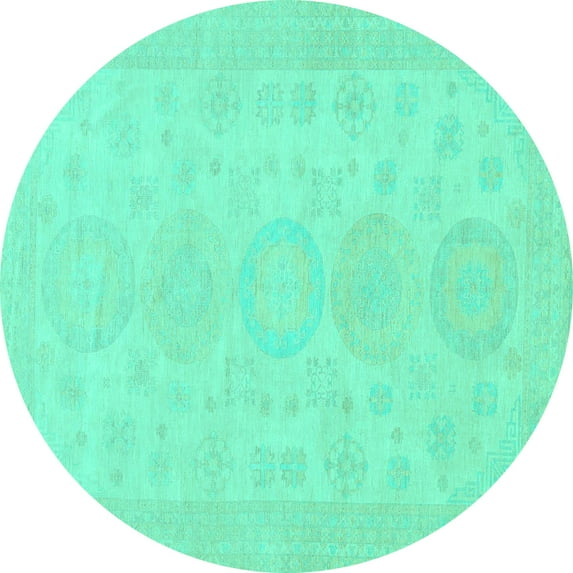 Ahgly Company Machine Washable Indoor Round Abstract Turquoise Blue Modern Area Rugs, 6' Round