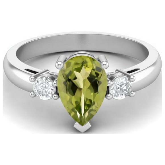 9X6mm Pear Peridot 925 Sterling Silver Three Stone Women Anniversary Ring