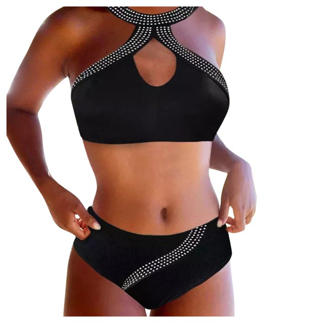 Gibobby Trajes de Baño Mujer Conjunto de bikini con estampado de mujer sexy Push Up Sujetador con relleno Traje de baño Traje de baño(Negro,G)