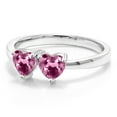 thumbnail image 2 of Gem Stone King 925 Sterling Silver Double Heart Shape Pink Tourmaline Women Ring (0.88 Cttw, Size 5), 2 of 5