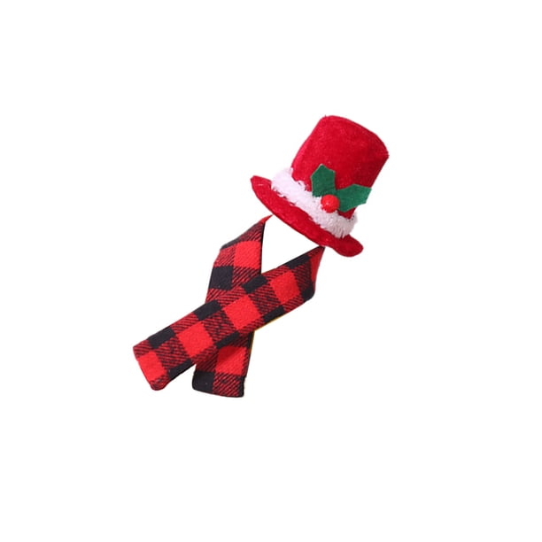 Cubierta de botella de vino de Navidad Lovely Home Restaurant DIY Hat Bufanda Set Adorno de de cena Decoración de banquete Adorno de Kits de decoración para fiestas Bufanda a cuadros con sombrero rojo Bewildely HA068080-02