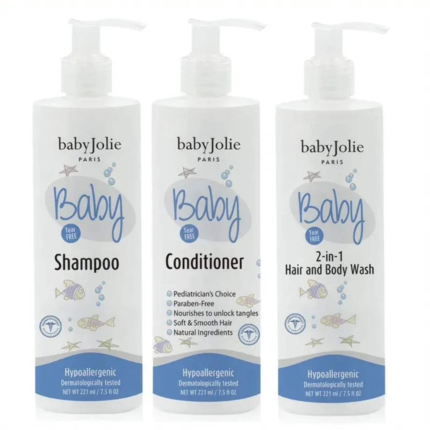 Baby Jolie Baby Bath Time Set, Shampoo, Conditioner & 2-in-1 Hair and Body Wash, 7.5oz
