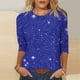 thumbnail image 1 of Tejiojio Women's Sequin Top Round Neck 3/4 Sleeves Sparkly Casual Party Blouse S-2XL, 1 of 5