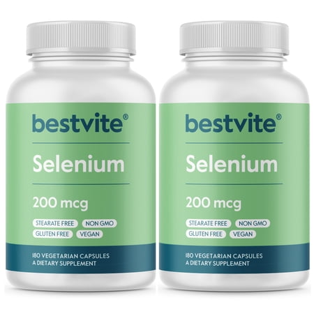 Selenium 200mcg (360 Vegetarian Capsules) (180 x 2) - No Stearates - No Flow Agents - Vegan - Non-GMO - Gluten Free