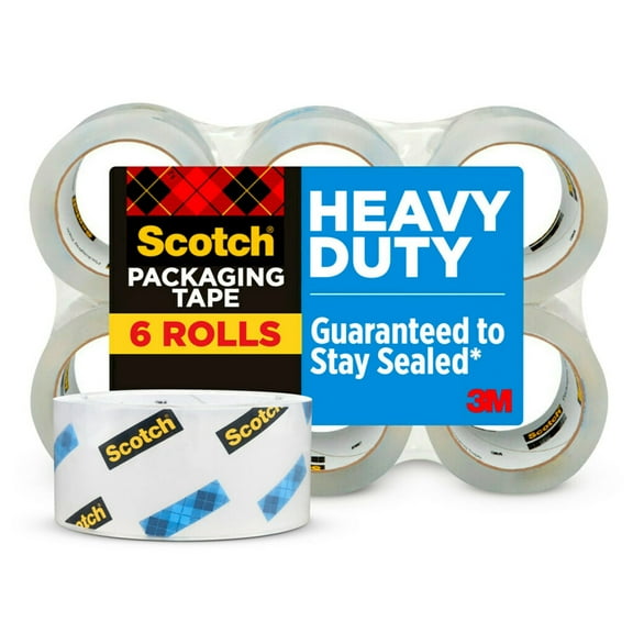 Scotch Heavy Duty Packaging Tape, 3" Core, Clear, 1.88" x 54.6 yds, 6 Rolls