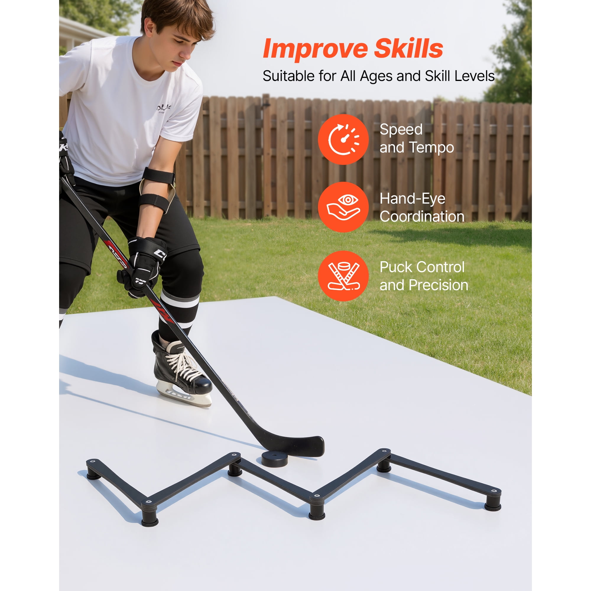 KFFKFF Adjustable 5-Section Hockey Stick Handling Trainer, Portable On/Off Ice Tool for Puck Control, Reaction Time, and Hand-Eye Coordination