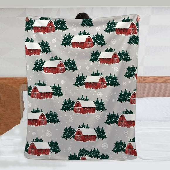 Super Soft Christmas Farmhouse Blanket-Holiday Home Decor Fuzzy Warm and Cozy Flannel Throws Blanket for Winter Bedding, Couch and Gift 50"X40"