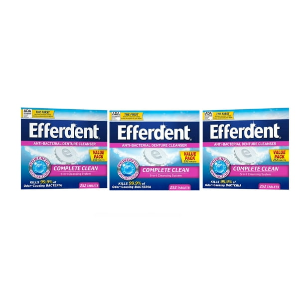 3 Pack Efferdent AntiBacterial Denture Cleanser Tablets, 252 ct