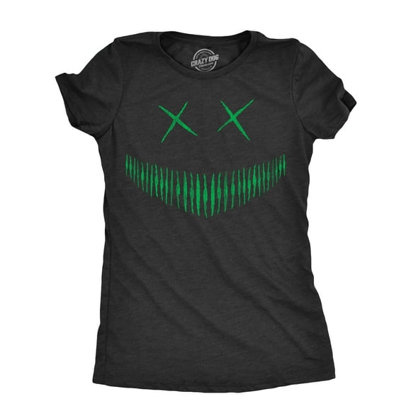 T-shirt à Fermeture Éclair pour Femmes Zach Citrouille Drôle d'Halloween Jack-o'-lantern Sourire Glacial Tee pour Dames (Heather Black - Zach) - L