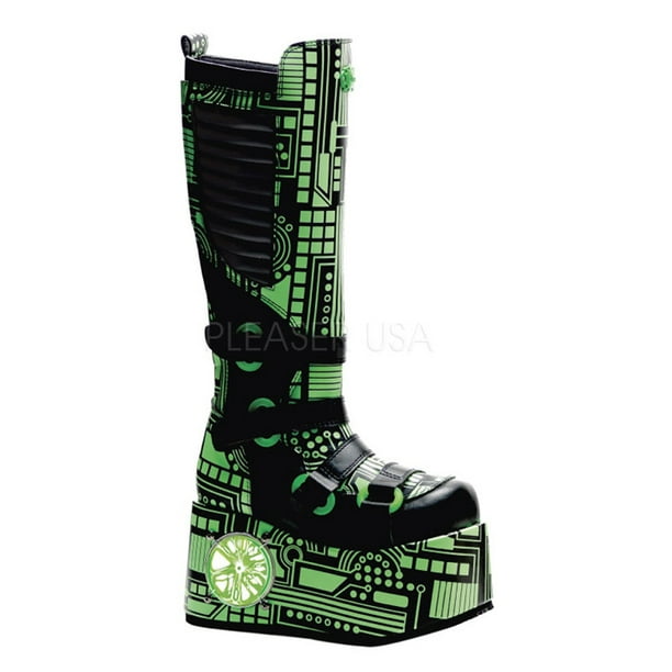 Demonia 4 P F Cyber Goth Knee Bt W Light Mechanism Built Into P F Blk Pu Uv Lime 6 Walmart Com Walmart Com