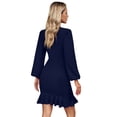 thumbnail image 2 of Vestido ajustado de manga larga con mangas abullonadas para mujer: elegante vestido midi de fiesta con mangas abullonadas, 2 of 6