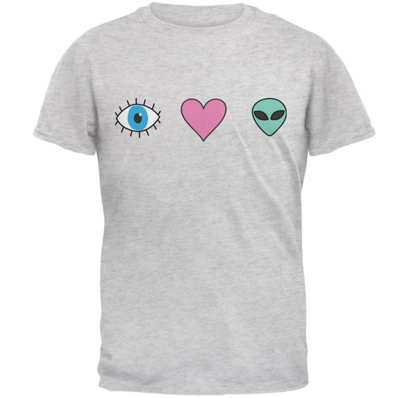 Eye Heart Aliens Mens T Shirt Light Heather Grey LG