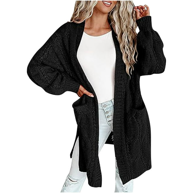 Styesk Cardigan Sweaters for Women Open Front Chunky Long Cardigans Casual Loose Fit Crochet Sweaters Versatile Solid Color Fall Outfits Comfy Long Sleeve Knit Cardigans with Pockets
