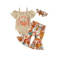 thumbnail image 1 of ZAXARRA 3Pcs Baby Girl Spring Outfits, Short Sleeve Strap Romper + Bell Bottoms + Headband Set, 1 of 8