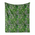 thumbnail image 1 of Banana Leaf Soft Flannel Fleece Blanket, Coconut Palm Tree on Modern Abstract Backdrop Rainforest Design, Cozy Plush for Indoor and Outdoor Use, 50" x 60", Black White Hunter Green, by Ambesonne, 1 of 6