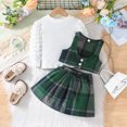 thumbnail image 4 of WEAIXIMIUNG Ensemble de Trois Pièces pour Enfants Filles Style Blanc Manches Imprimé à Carreaux Demi-Jupe Veste, 4 of 7