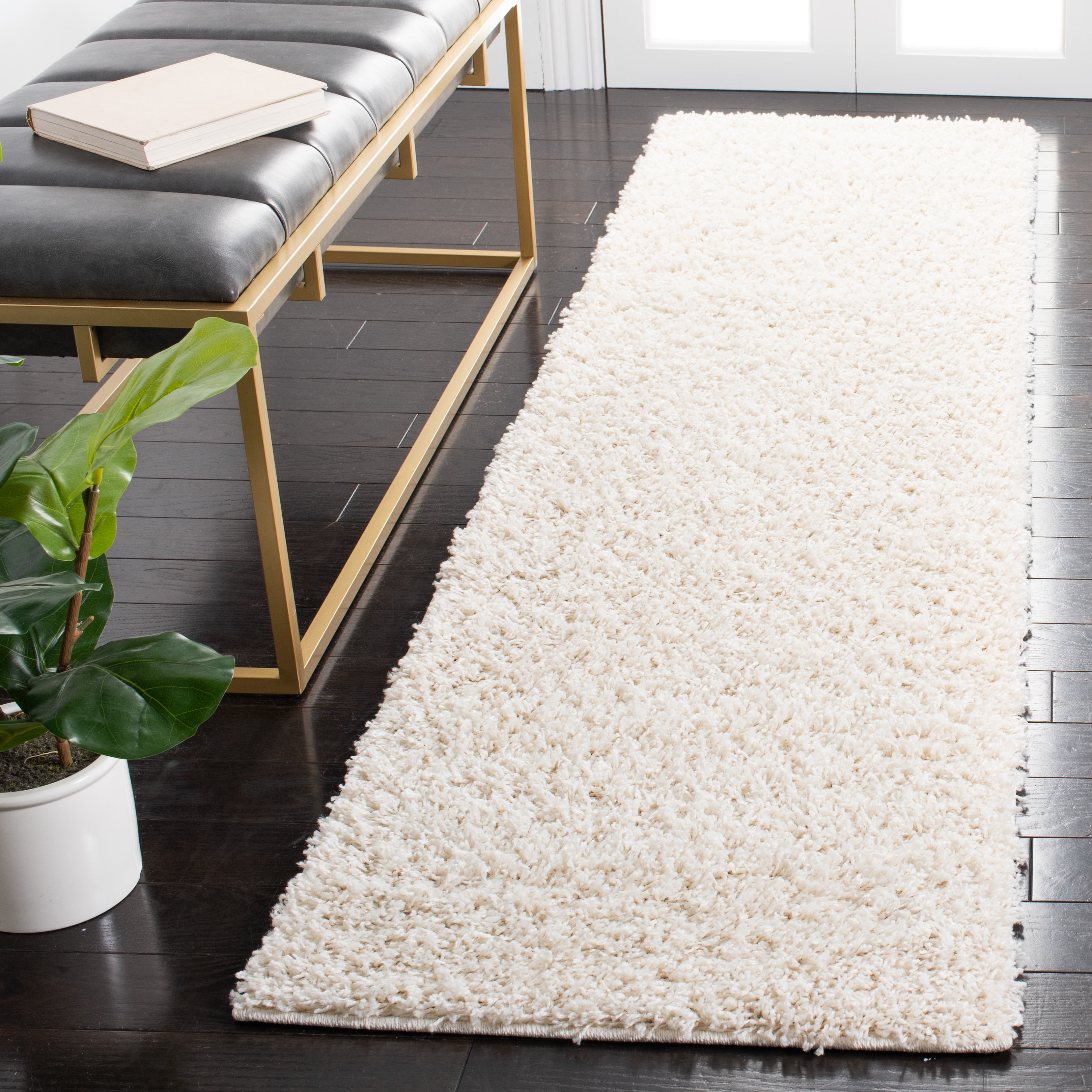 SAFAVIEH Venus Elijah Solid Plush Shag Runner Rug, Ivory, 2'2" x 10'